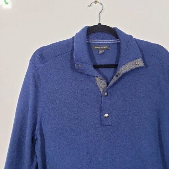 Banana Republic Mens Extra Fine Merino Wool Blend Snap Collared Pullover Sweater - Picture 2 of 10